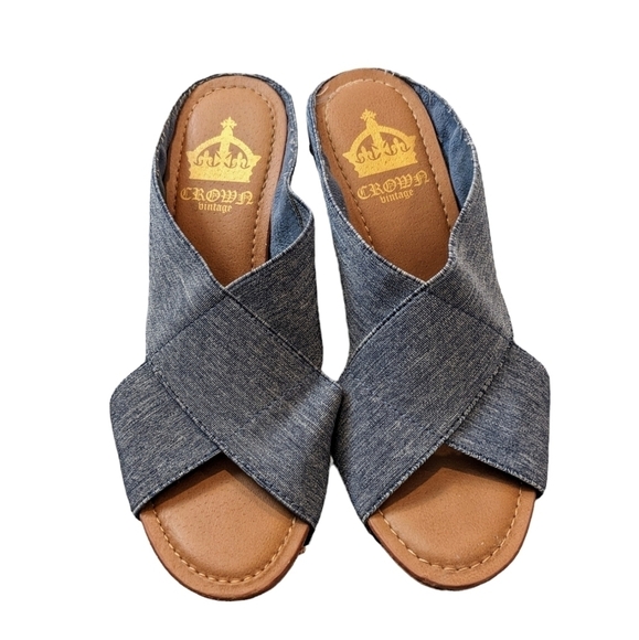 Crown Vintage blue wedge platform sandals size 6 - Picture 2 of 7